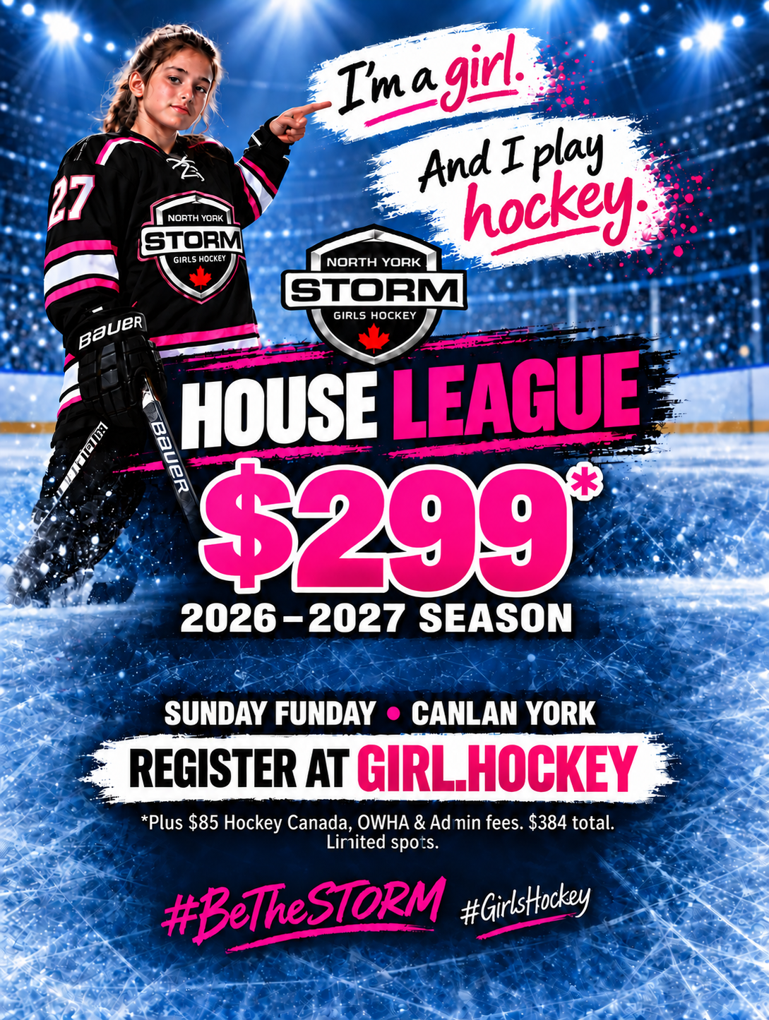 North York Storm 2026–2027 House League registration: $299 plus $85 in fees, $384 total