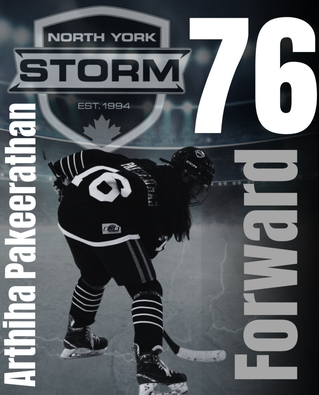 North York Storm forward Arthiha Pakeerathan, number 76, pictured on the ice